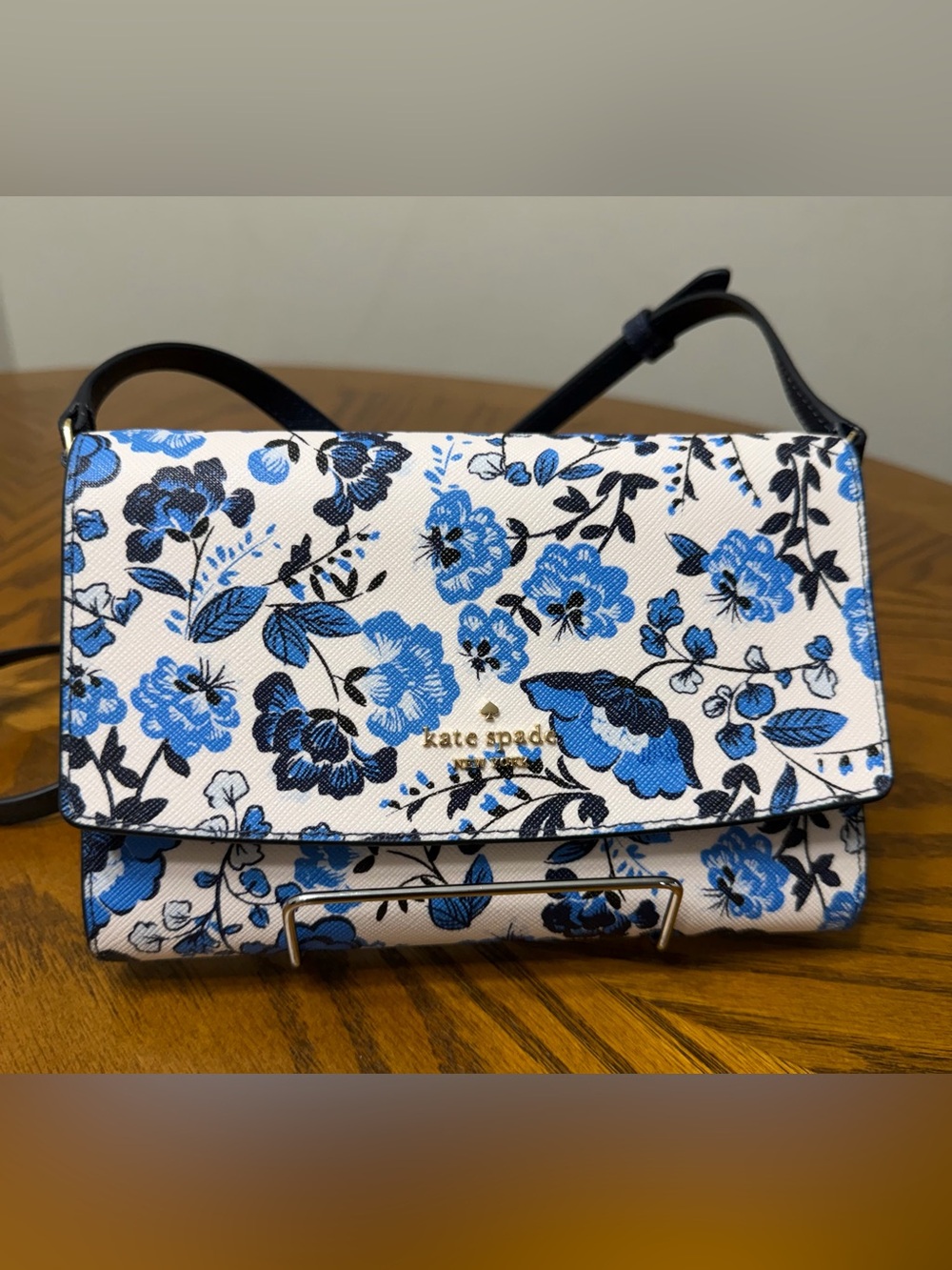 Kate Spade White and Blue Floral Crossbody Bag